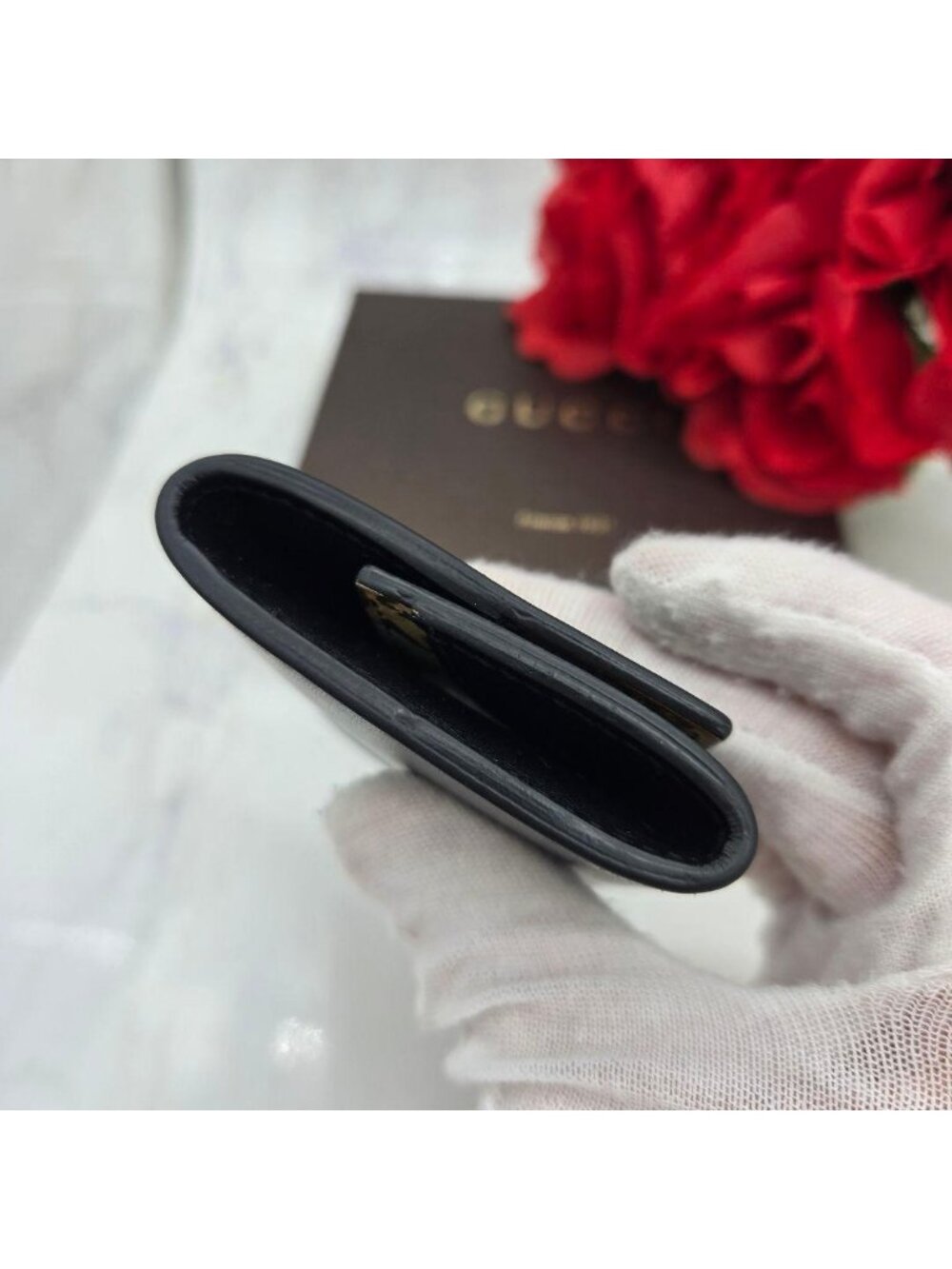 Gucci Coin Purse Wallet Flower Black - Picture 9 of 15